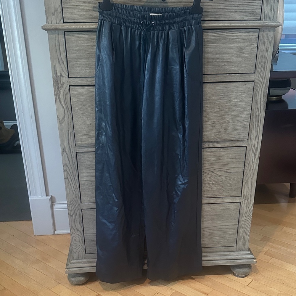 Emma Cook navy faux leather wide leg pants. Size 6 (UK 10)